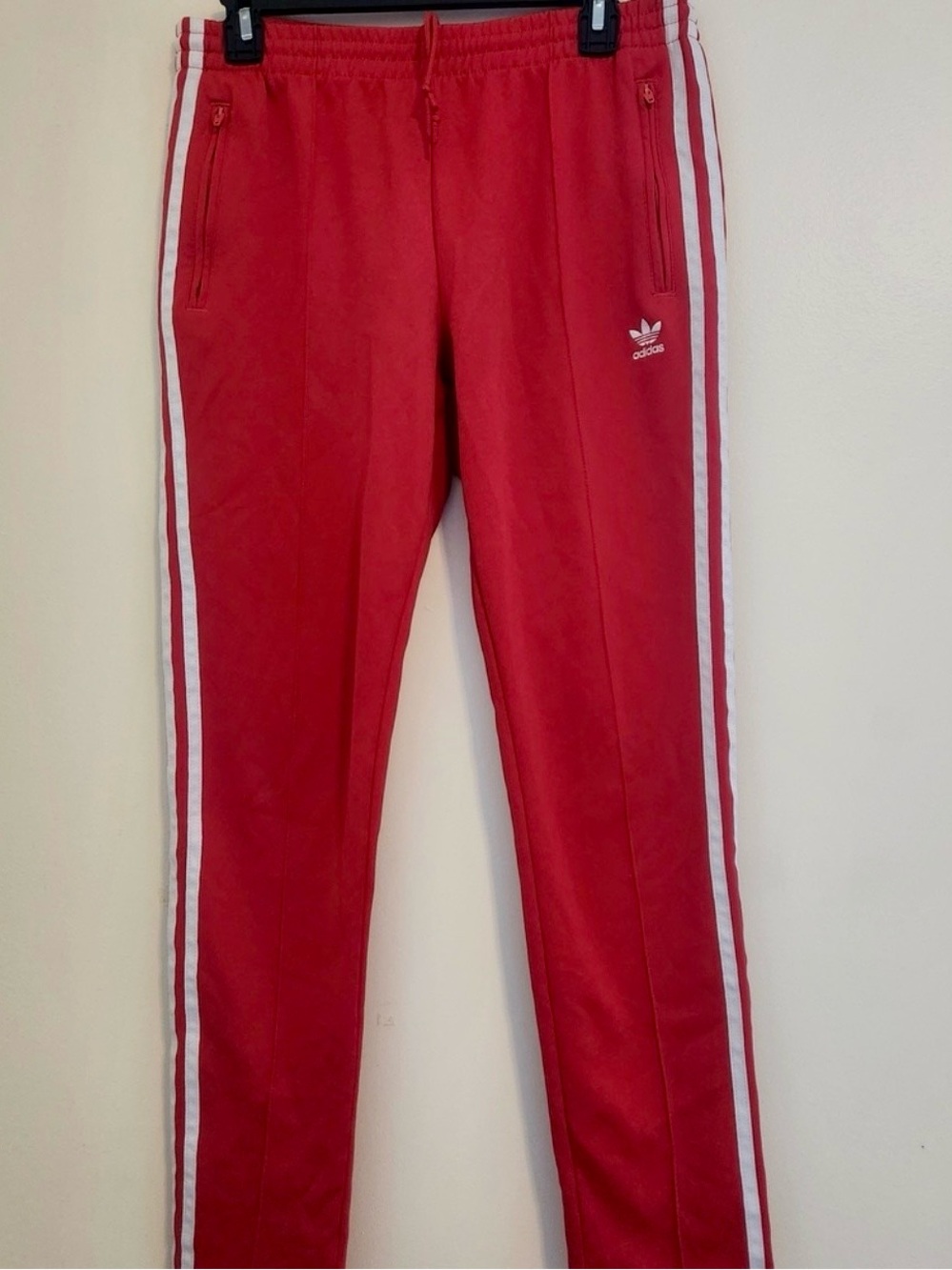 adidas Red Track Pants with White Stripes